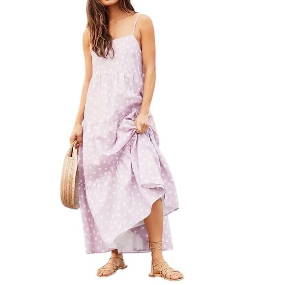New CHARLIE HOLIDAY Anthropologie Isabella Maxi Dress Lavender White Polkadot 4 - Picture 1 of 11